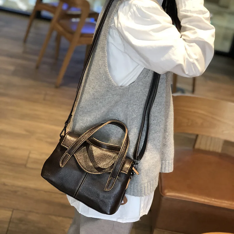 Johnature 2024 New Simple First Layer Cow Leather Women Bag Leisure Small Handbag Solid Color Soft Real Cowhide Shouler Bags