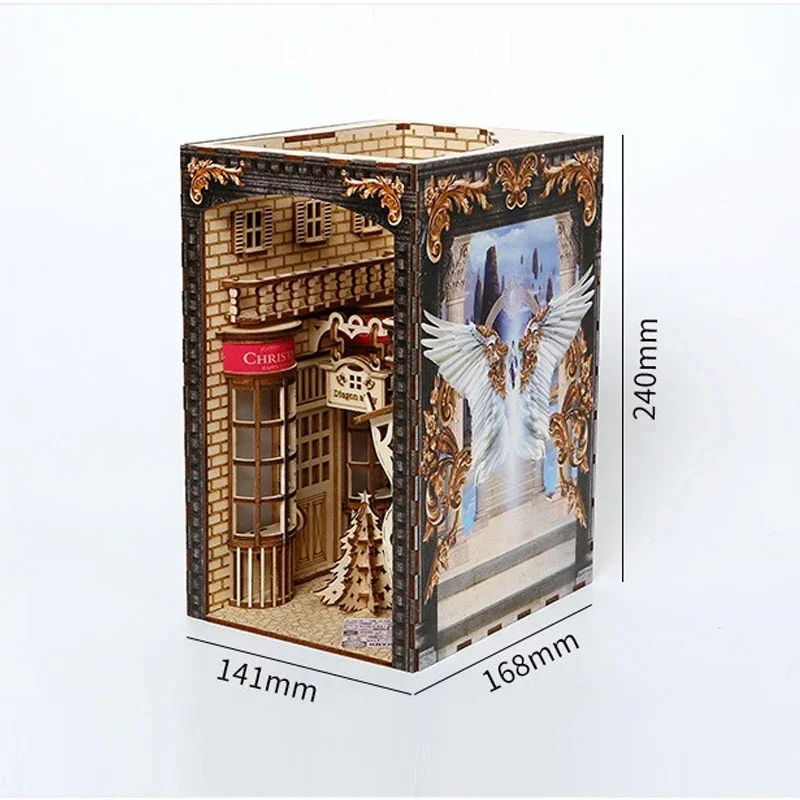 Imagem -06 - Criativo Faça Você Mesmo de Madeira Livro Nook Estante de Inserção de Prateleira Estante em Miniatura Beco Diagonal de Natal Decoração Bookend em Casa Presentes Artesanais Novo