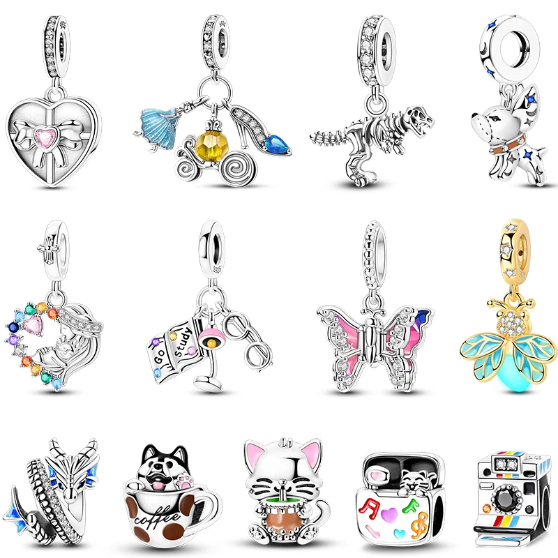 S925 Sterling Silver Chocolate Camera Firefly Dog Cat Skeleton Charms Beads Fit Pan 925 Original Bracelets DIY Jewelry Gifts