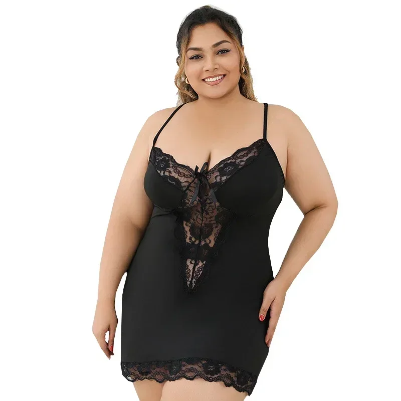ملابس النساء الملابس الداخلية جنسي الملابس الداخلية مجموعة مثير الدانتيل الأسود الرسن أكمام منامة قصيرة للنساء المرأة صديرية دائرية ثوب النوم