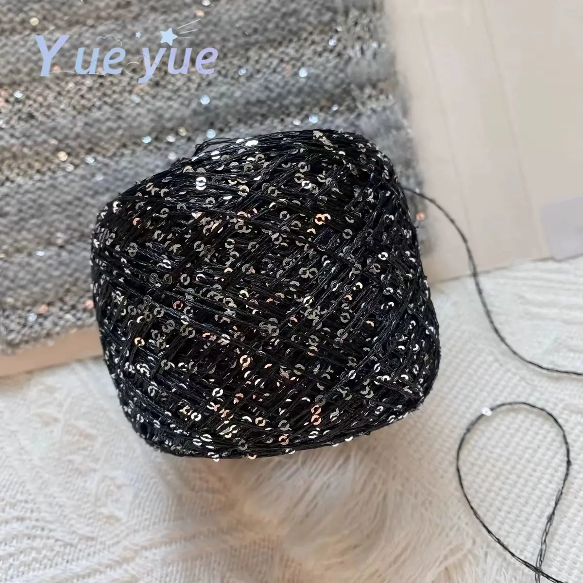 50gBlack Gold Bead Yarn, DIY Elegant Sequin Woven Bag, Premium Hand Mixed Yarn, Small Fragrant Material Characteristic Yarn