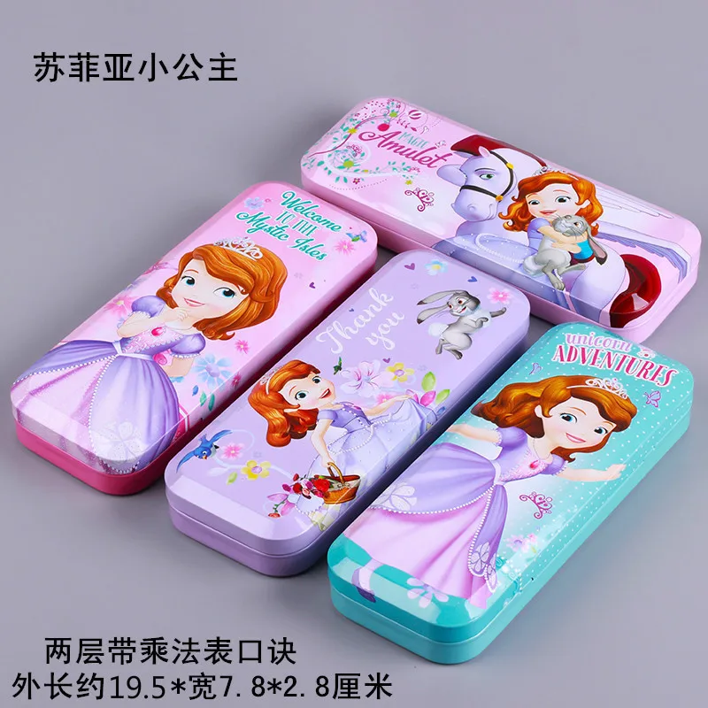 Disney Princess pencil case student cartoon double-layer stationery box multi-functional Korean version tinplate pencil case