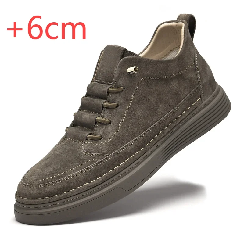 Zapatillas deportivas de cuero genuino para hombre, calzado con aumento de altura de 6cm, talla grande 37-47