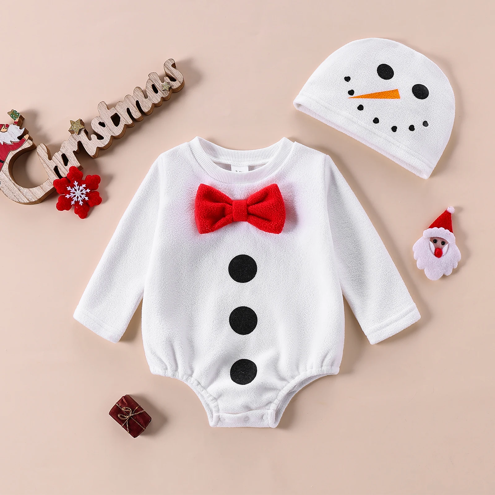 BeQeuewll Cute Snowman neonate ragazzi pagliaccetti inverno caldo neonato vestiti di natale manica lunga body bambino con cappello