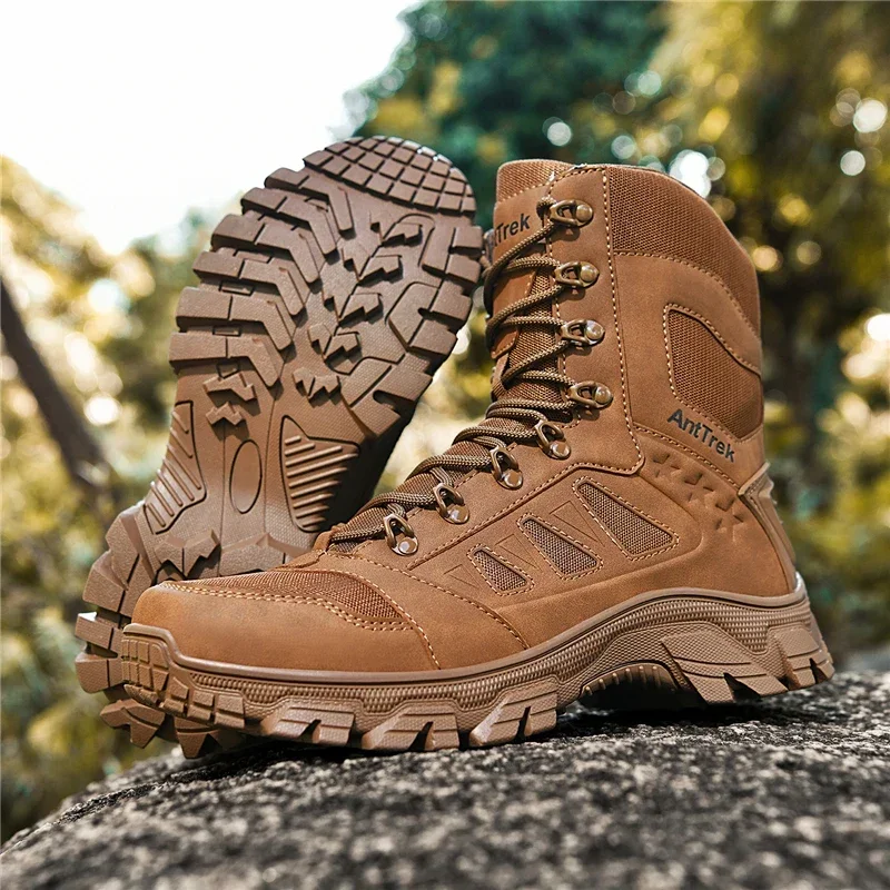 

Hiking Shoes Men High-top Boots Thick-soled Lace-up Anti-slip Outdoor Boots Men Casual Durable Combat Boots Me Ankle Boots
