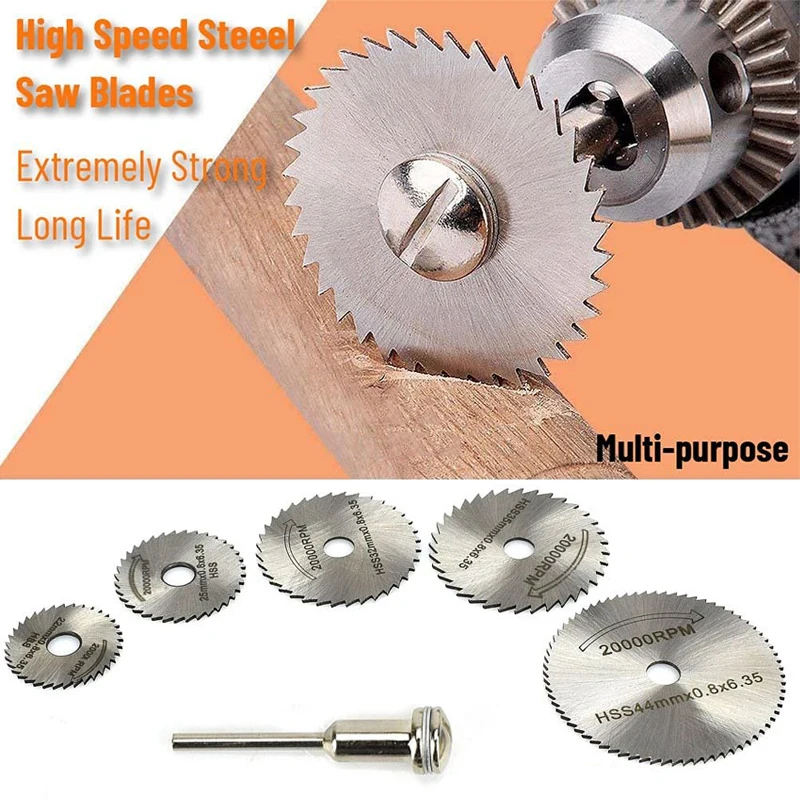 6 sztuk / zestaw 1/8 "HSS Brzeszczoty do pił tarczowych ze stali szybkotnącej do narzędzia obrotowego Dremel z chwytem Hss Tarcza tnąca Drewno Plastik Aluminium