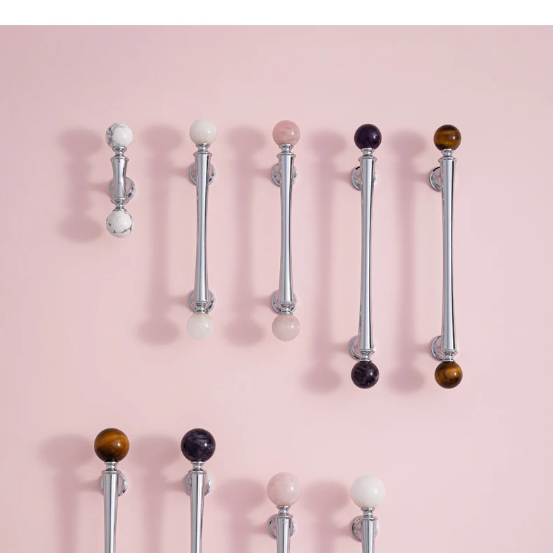 Crystal style cabinet handle with chrome finished brass base — product image 2
