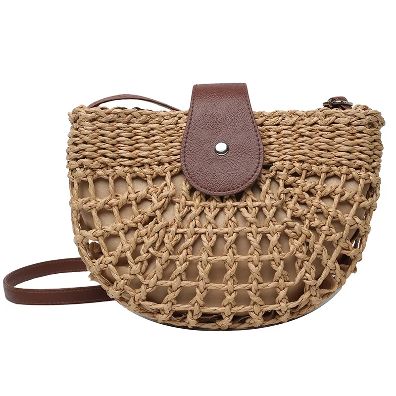 Yogodlns Sommer Stroh Tasche Für Frauen Mode Halbkreis Umhängetaschen Rattan Handgemachte Messenger Handtasche Reise Strand Taschen Tote – Detail 33