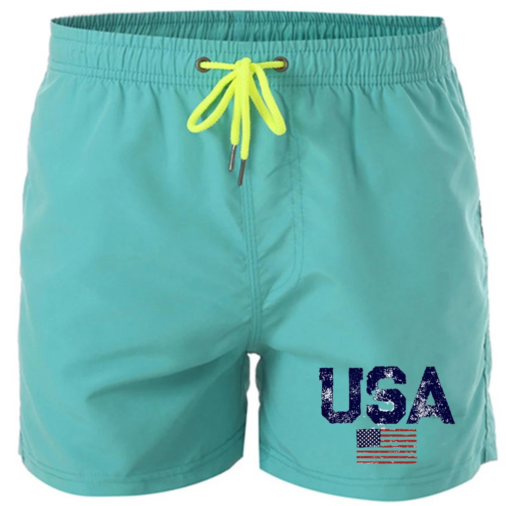 2024 New Beach Shorts USA Flag Pattern Printed Men's Beach Shorts Casual Loose Breathable Fitness Fashion Sports Shorts Summer