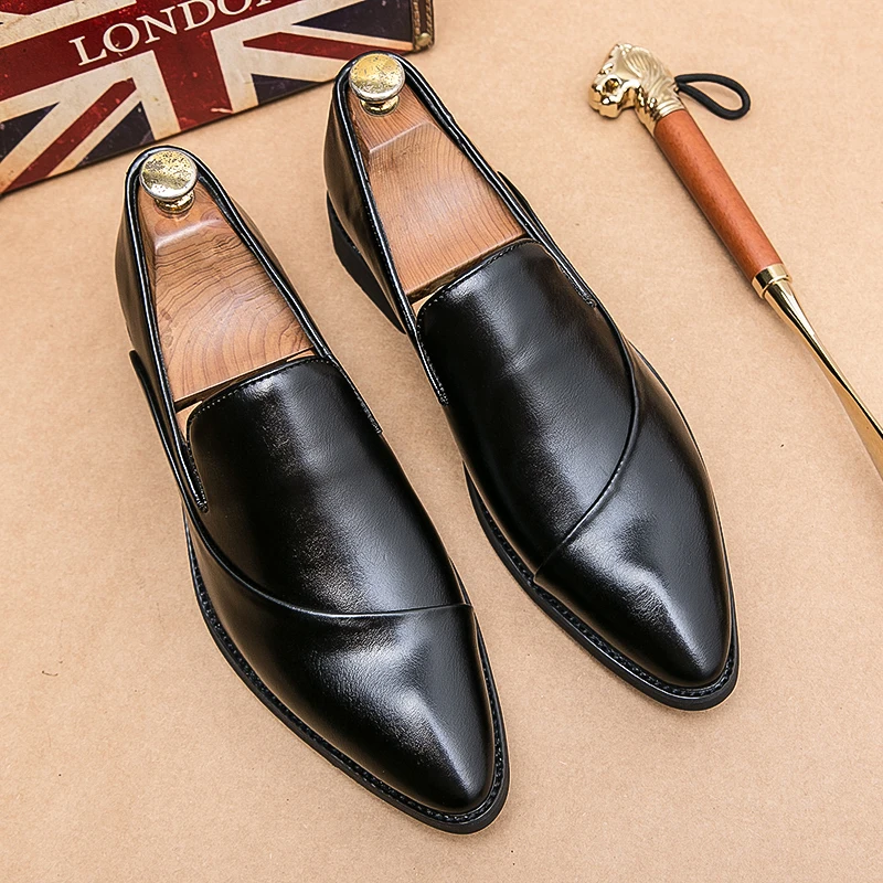 Men  New Pointed Black Brown Casual Fashion Business Leather Shoes in European and American Style PU Sizes 38-48 Men  Shoes