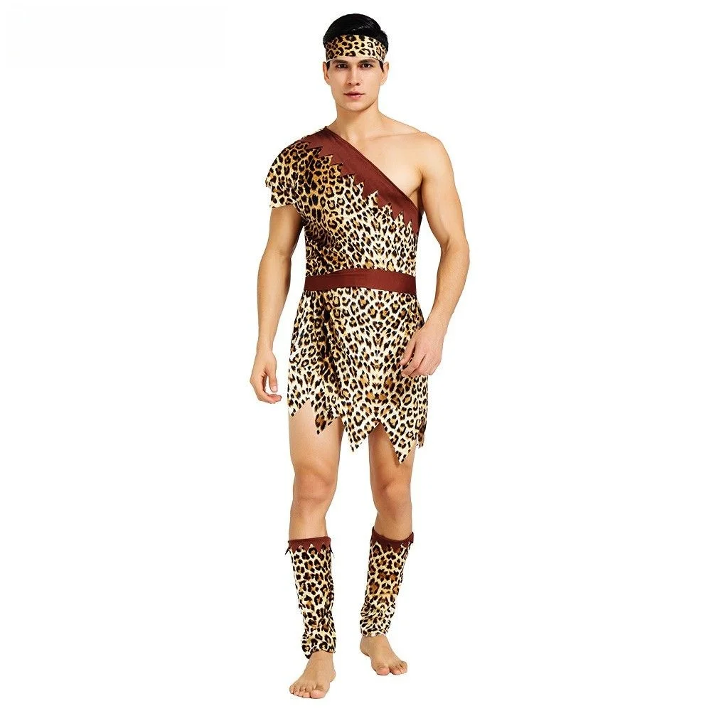 Halloween kostuum moderne primitieve man fluwelen wilde man voor heren grappige prestaties Indiase inheemse Dr etnische podiumoutfit