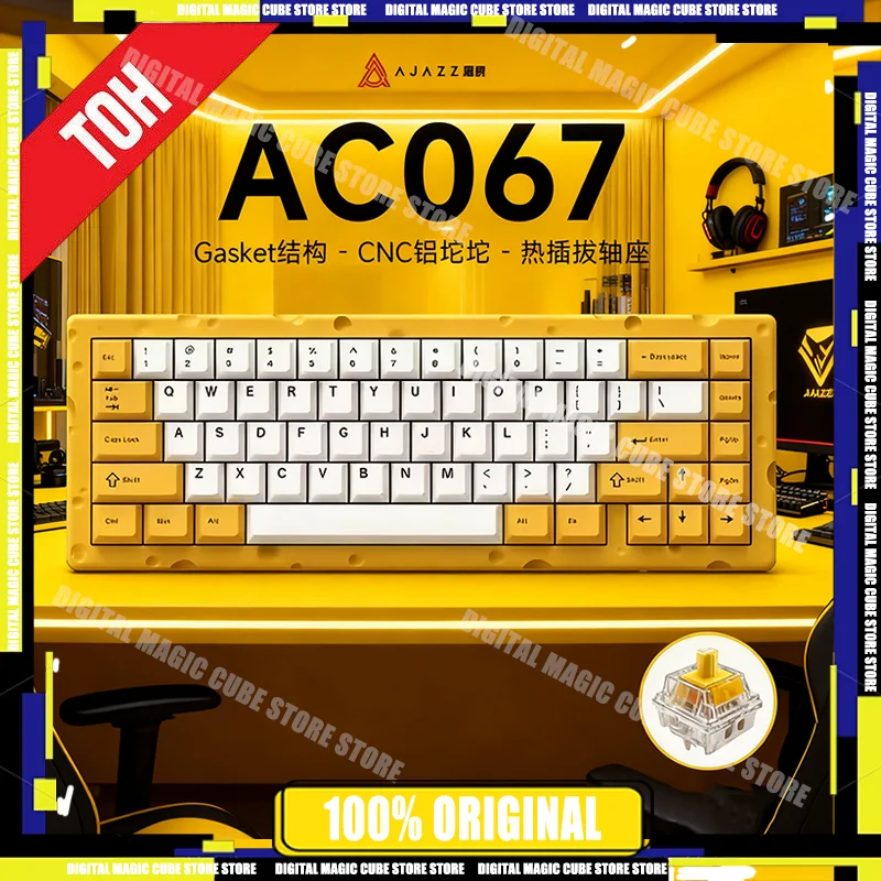

NEW Ajazz AC067 Gaming Mechanical Keyboard Hot Swappable Wired Cheese Theme CNC Aluminum Lump Custom Esports Gasket Structure