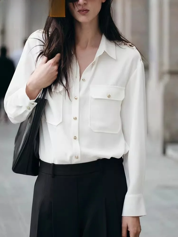 

Autumn Winter New Women's irt oulder Embellied Pleated Long Sve Turn-down Collar Thiened Warm Regular Fit Ne