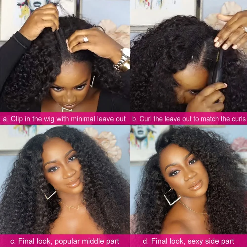Kinky Curly V Part Wig Human Hair Wigs for Black Women V Part Wigs Kinky Curly Machine Made 180% Density Natural Color