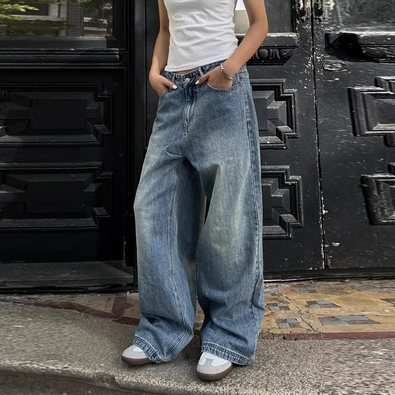 

Women Summer American Vintage Washed Streetwear Y2K Baggy Jeans Casual Harajuku Oversize Hip Hop Denim Wide Leg Pants Pantalones