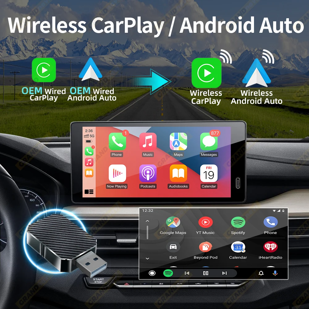 Nieuwe 2IN1 Draadloze CarPlay Android Auto USB Adapter Dongle Smart Mini Box Plug Play Voor VW Toyota Nissan Honda Ford Benz KIA