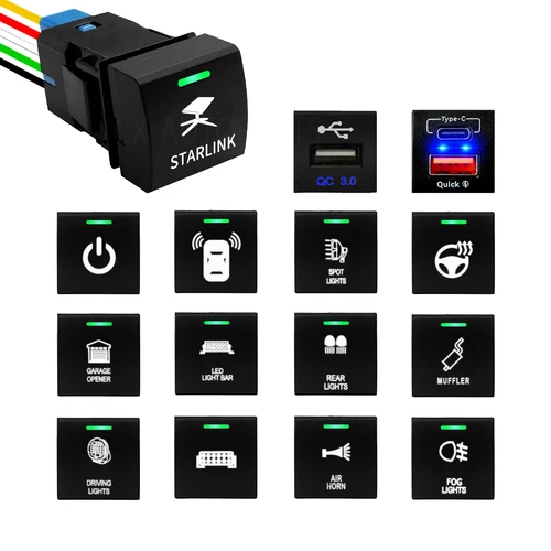 Botón pulsador de 12V, luz blanca y verde, bocina de encendido y apagado momentáneo para garaje Toyota Camry Corolla RAV4 Hiace Altis LandCruiser Prado