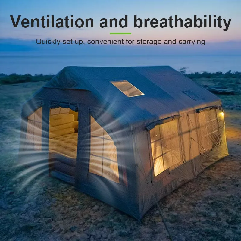 Portátil atacado direto da fábrica 12 ㎡   Barraca de acampamento de ar inflável para viagem familiar com portas duplas à prova d'água grande clarabóia