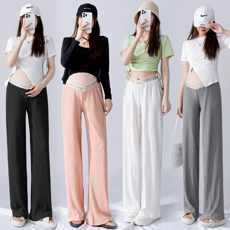 Summer Thin Low Waist Drooping Pants for Maternity Wide Leg Loose Straight Trousers for Pregnant Women Fashion Youth Pregnancy