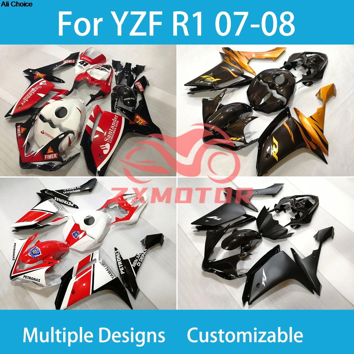 

Комплект обтекателей для Yamaha YZF R1 07 08, аксессуары для ремонта мотоциклов, 100% инъекционные обтекатели, комплекты деталей R1 2007 2008