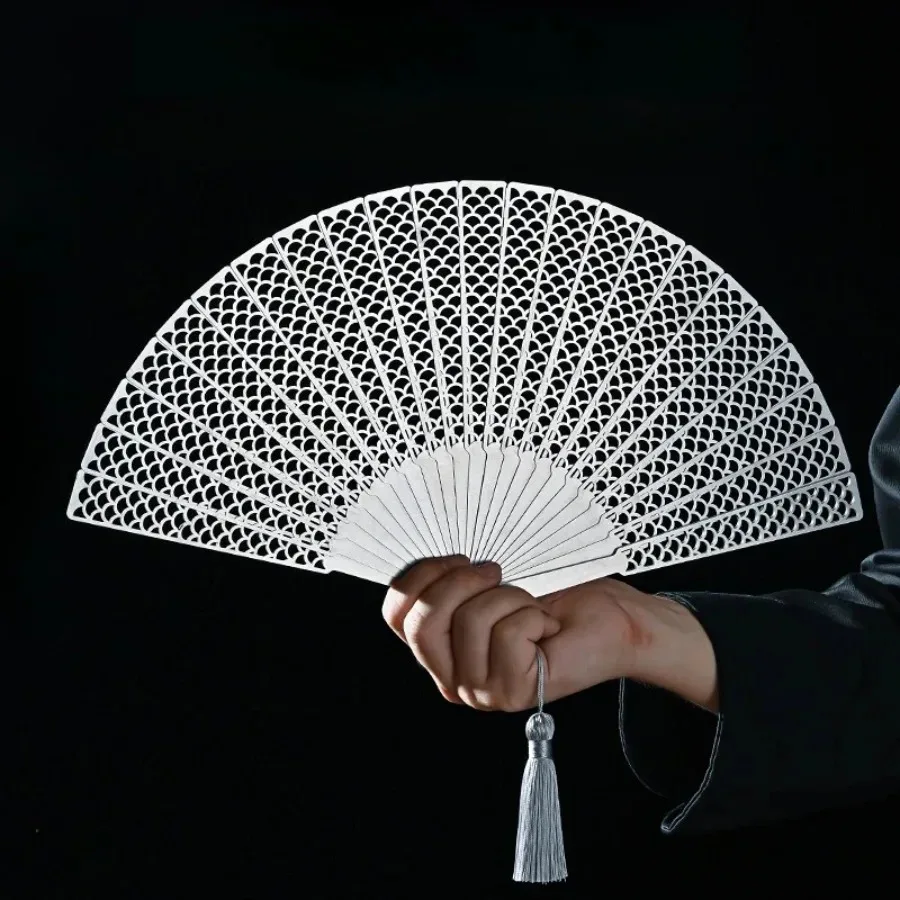Chinese Style Refined Steel Ancient Hollow Self-defense Kung Fu Tai Chi Portable Metal Stainless Steel Folding Fan Home Decor