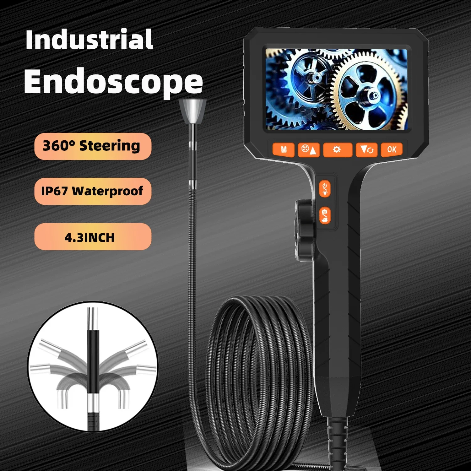

6.2Mm HD Two-Way Rotary 360 ° Industrial Piping Endoscope Camera Borescope Inspection for Automotive Inspection
