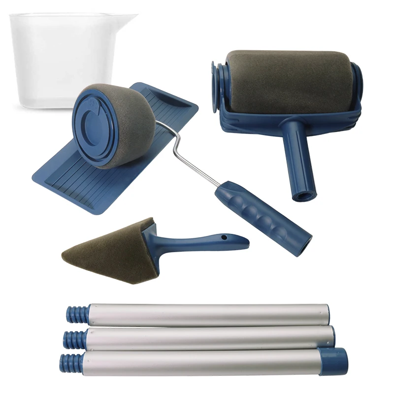 Conjunto de escova de rolo de pintura com alça e bandeja à prova de vazamento escovas de esponja multifuncionais para decoração de parede doméstica ferramentas de pintura