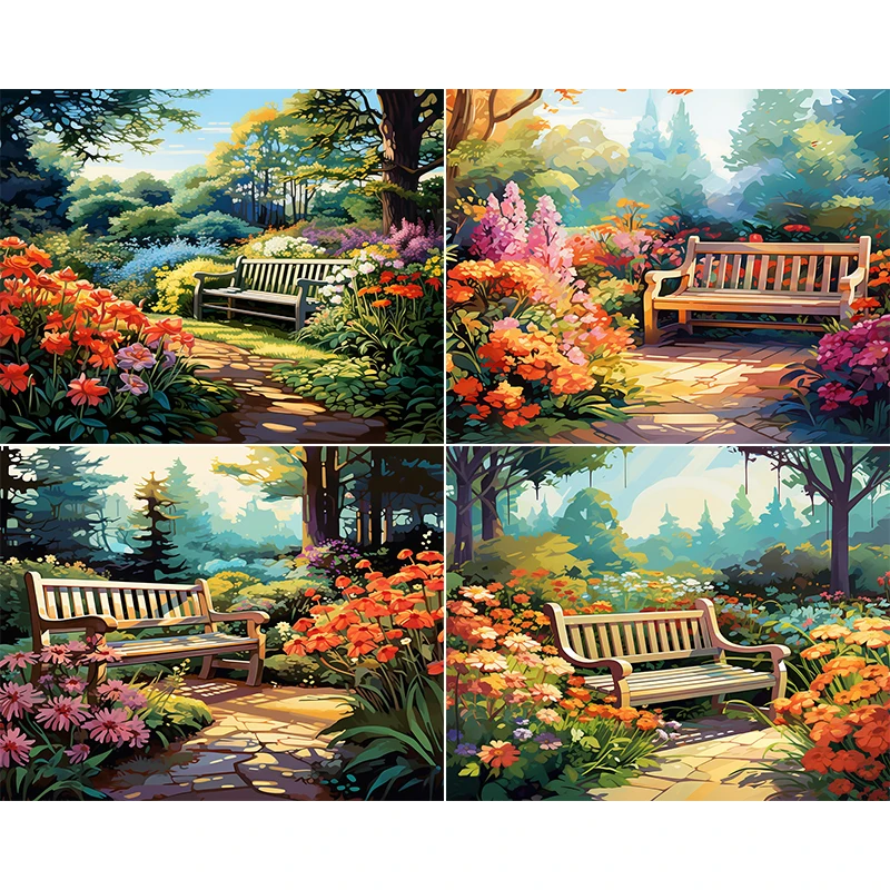 

RUOPOTY Painting Paints By Numbers Hand Painting Flower Garden Chairs Art Supplies Wall Art Picture Home Decoration