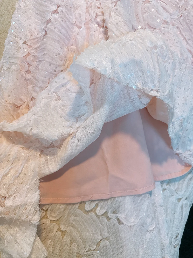 Ele Summer Vaion Dr Pink V-Ne Svel Robe trapèze brodée à embellissement lourd avec motif floral pour femme