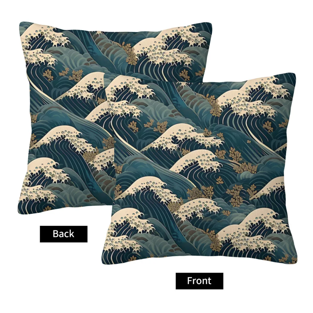 The Great Wave Off Kanagawa  Polyester Cushion Cover For Bedroom Car Decorative Kawaii