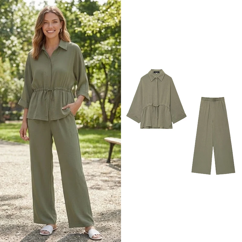 Willshela – ensemble 2 pièces pour femmes, chemises unies à simple boutonnage et pantalons Vintage à taille élastique, ensembles de pantalons chics pour femmes