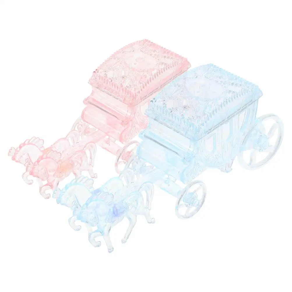 

2pcs Candy Box Favor Elegant Carriage Design Wedding Birthday Shower Boxes Transparent Storage Treats Holder
