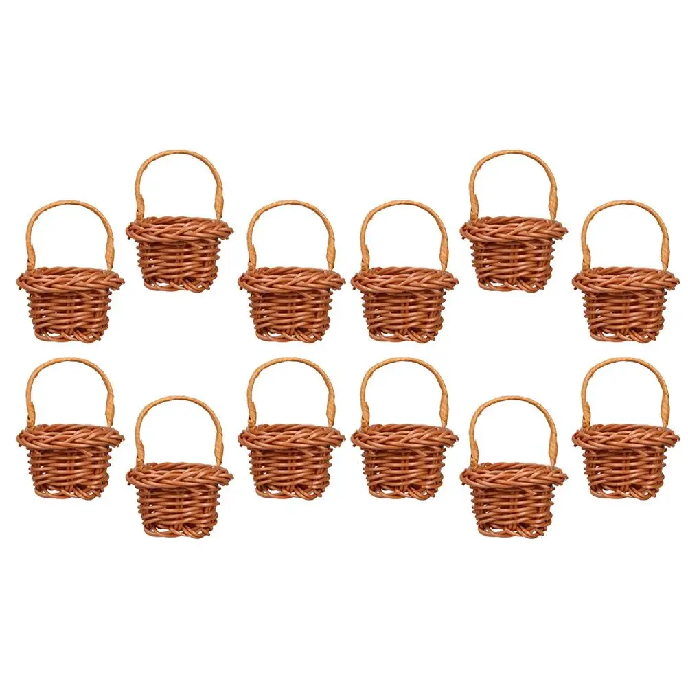 

12 Pcs Woven Flower Basket Coffee Color Small Storage Baskets Home Decor House Picnic Miniature Woven Basket Set