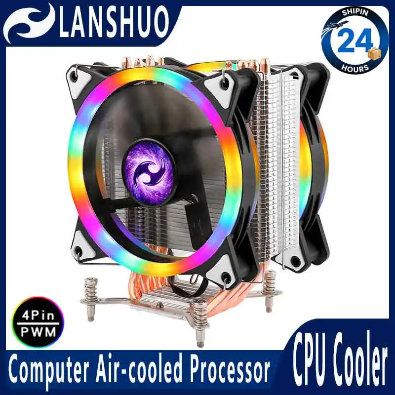 

Кулер LANSHUO, совместимый с LGA1700, 1200, 1851, 115x, 2011-3, x99, 2066, вентилятор для процессора 120 мм, 4-контактный/PWM, 4/6 тепловых трубок, эффективное бесшумное воздушное охлаждение.