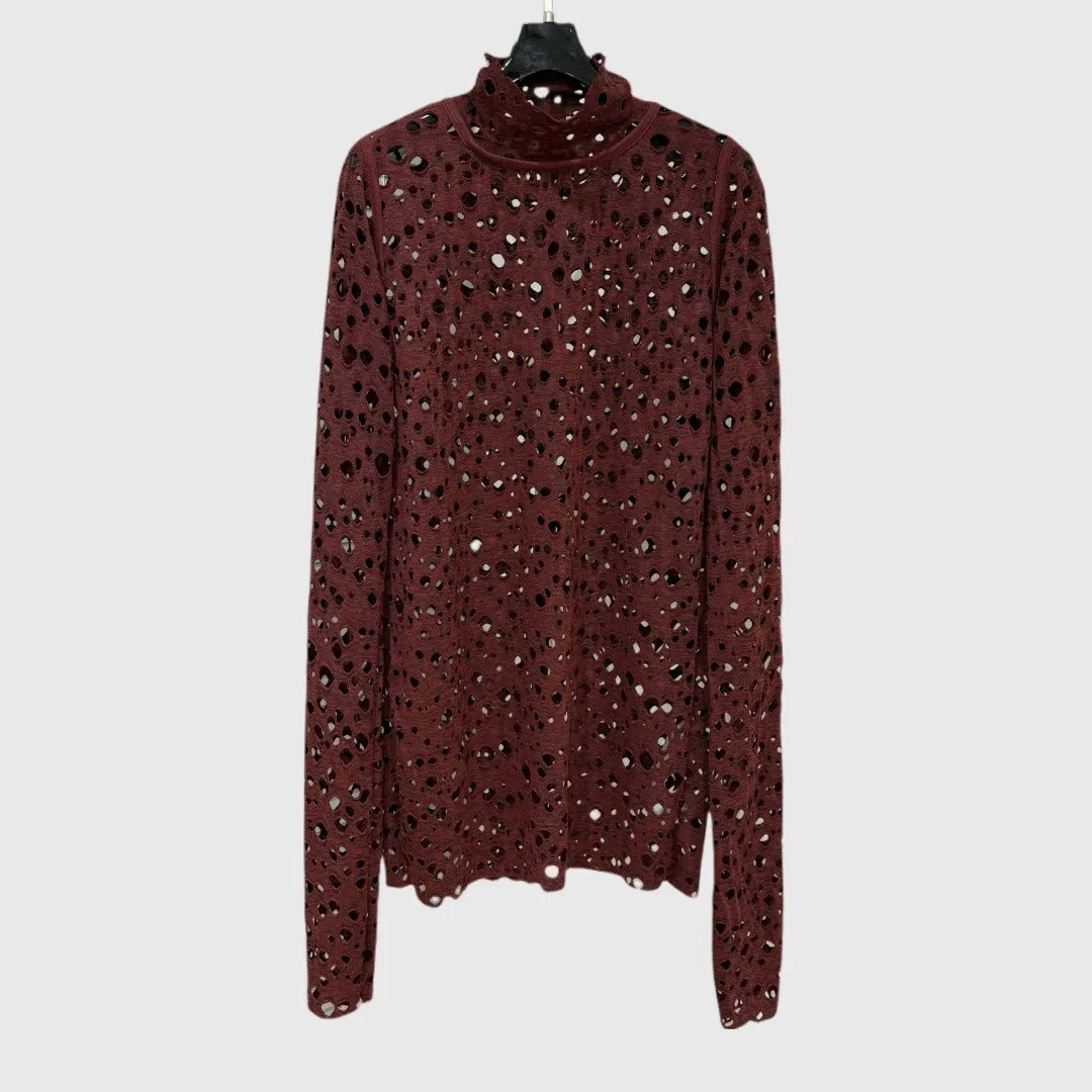 

2025SS HIGH STREET Women's Hollow Out Vintage Top Female Claret Casual Fashion Sweatshirts Tops Streetwear