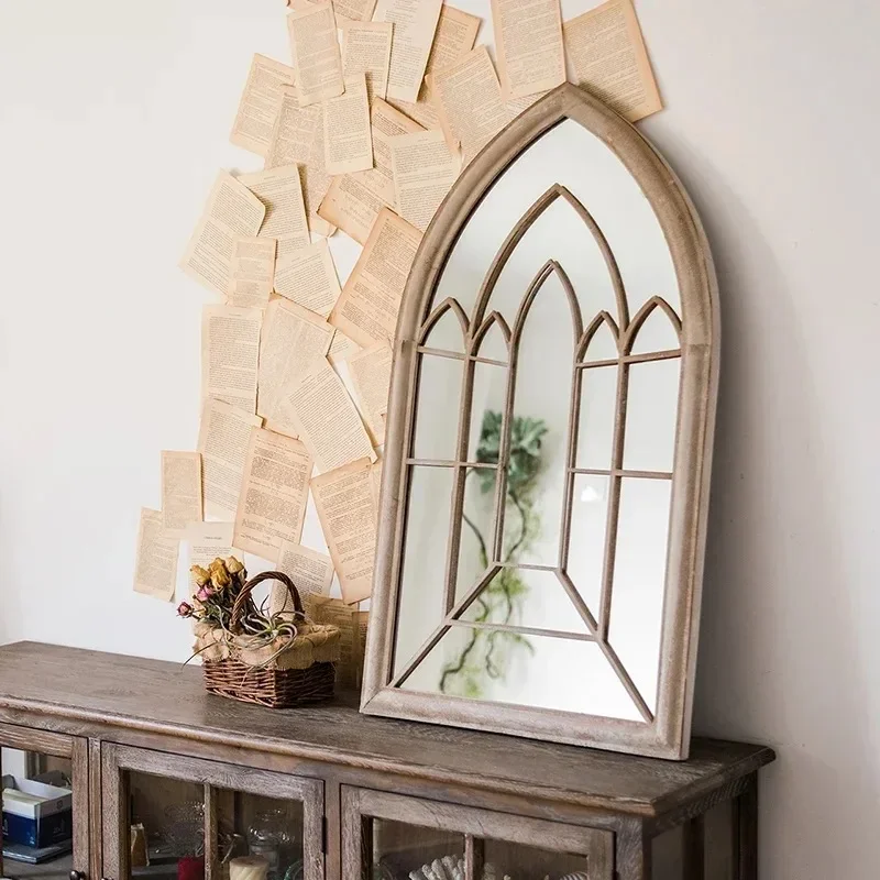 Retro fake window decoration French wall-mounted mirror floor-to-ceiling fitting entrance living room fireplace mirror