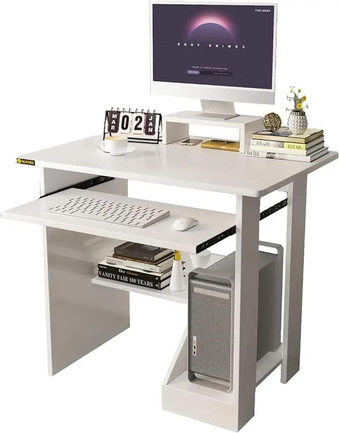 Bureau d'ordinateur de bureau à domicile avec support de moniteur, bureau d'écriture d'étude, petit PC, table d'ordinateur portable, escalier clavier, 29.5 pouces