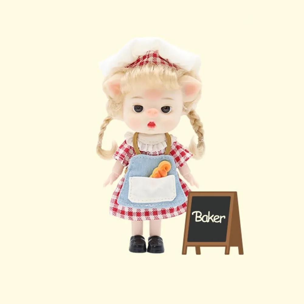 Pig Nose Big Eyes Toys Dolls Movable Joint Barista Cartoon Baker Bjd Doll Ball Jointed Body Lovely Cute Bjd Anime Doll DIY Toys