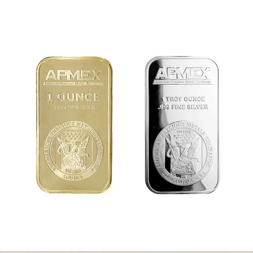 

10pcs/lot 1 oz APMEX Silver Bar Bullion American Gold Color Bar 1 Tray Ounce For Collectible Iron Crafts Souvenir Gifts