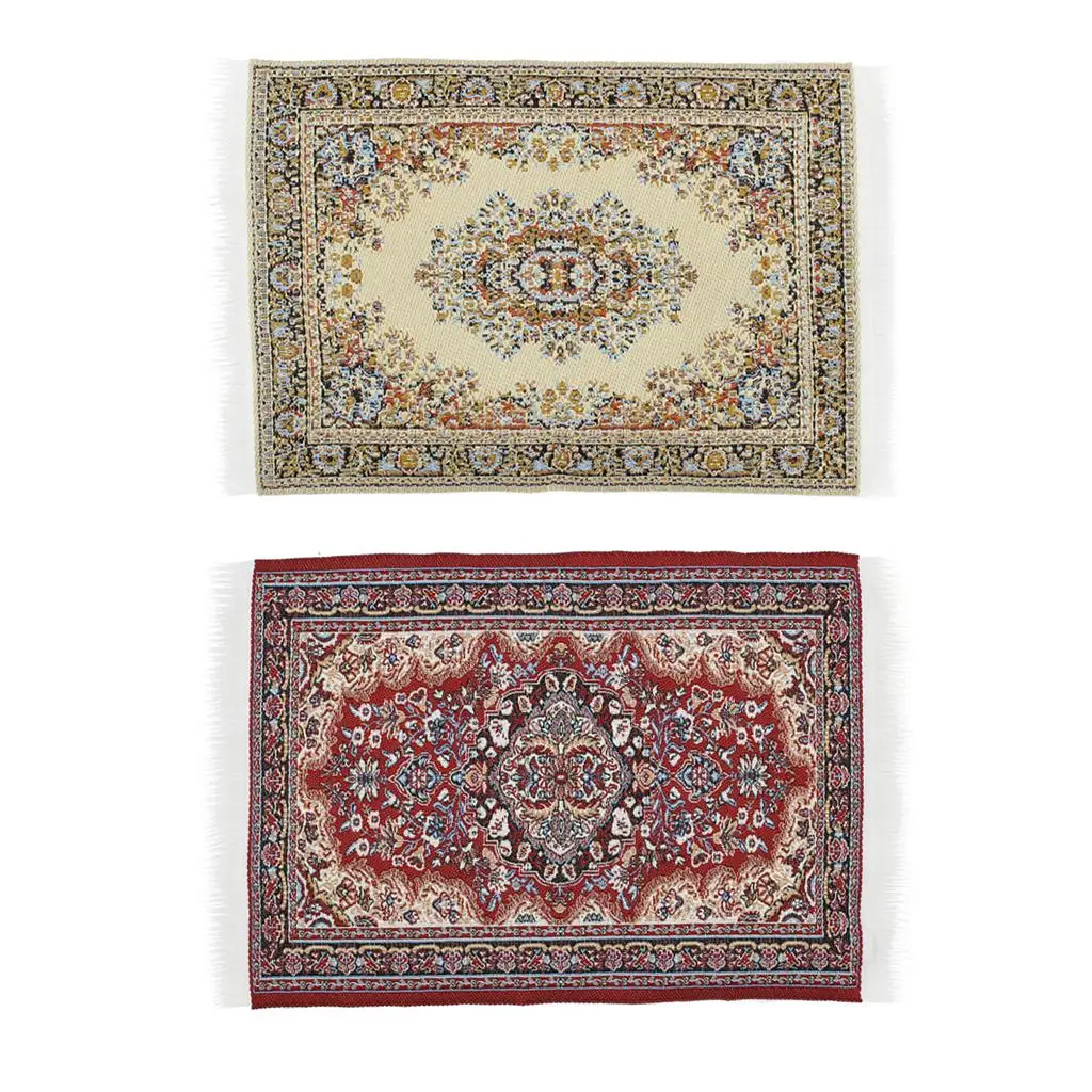 

2 PCS Handmade Woven Floor Carpet Turkish Style Decoration /12 Dollhouse Accessory