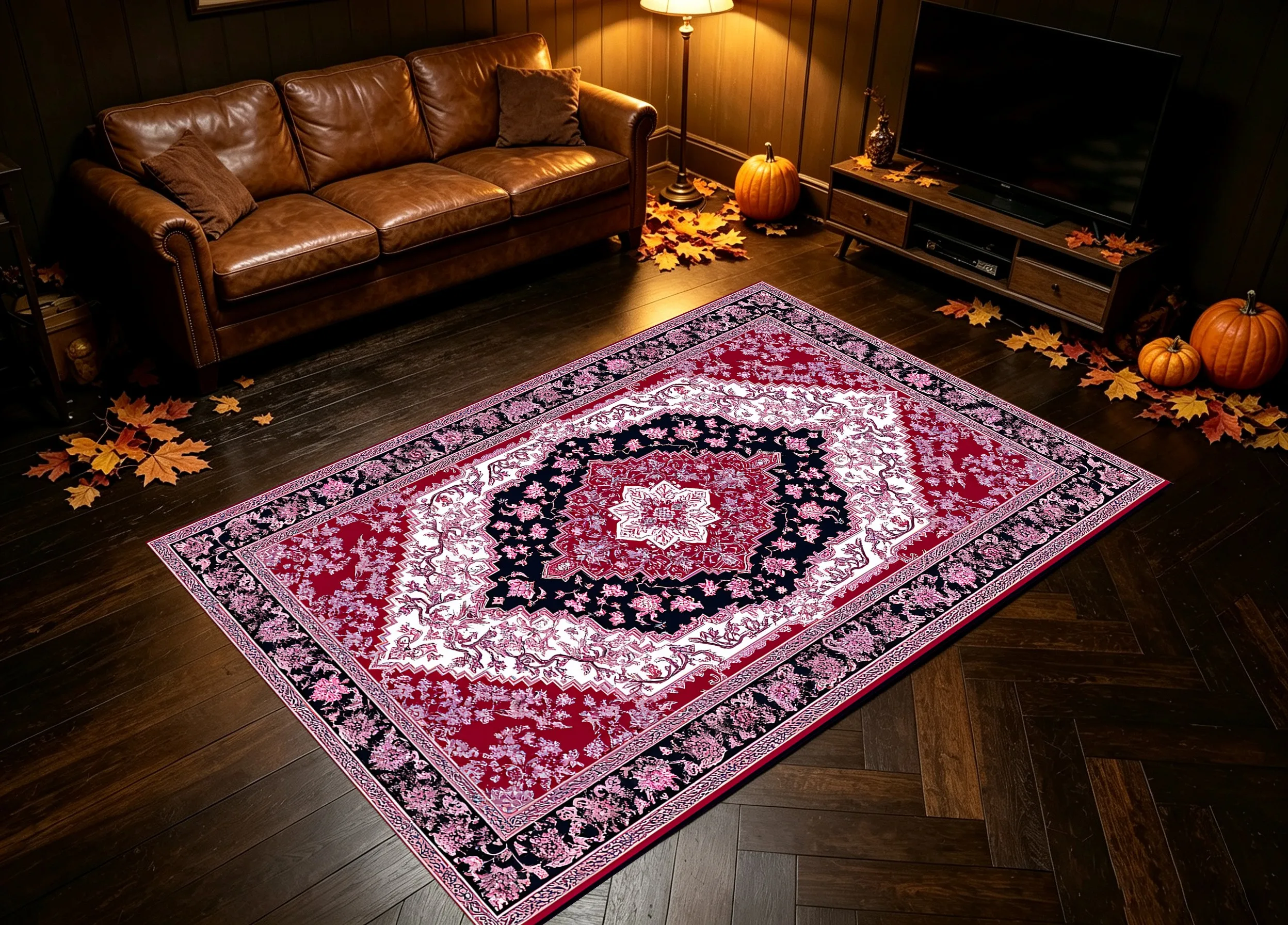 Velvet Rug Classic Persian Diamond Floral Retro Ethnic Style for Living Room Bedroom Entryway Decor