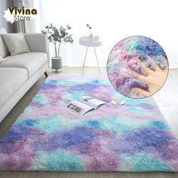 Alfombra esponjosa de arcoíris para sala de estar, alfombra de felpa para dormitorio, alfombra colorida para niña, decoración navideña, Interior de casa, alfombra cálida para el suelo