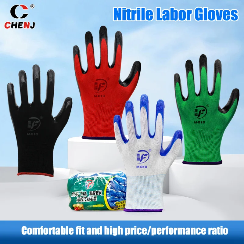 Guantes de nitrilo resistentes al desgaste, protectores de mano de obra antideslizantes, cálidos, para jardinería y construcción, para invierno, 1 par