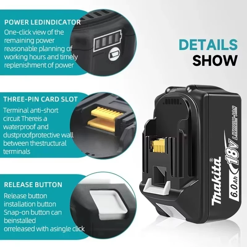 Batteria originale Makita BL1850 18V 6Ah, compatibile con BL1830, BL1860