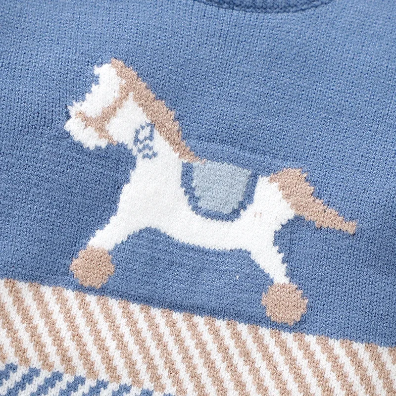 Newborn Baby Romper Knitted Toddler Kid Clothes 0-9M Overalls Pantyhose Infant Girl Boy Jumpsuit Fashion Blue Striped Cute Horse