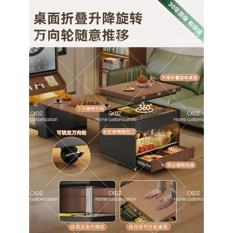 Retro Solid Wood Coffee Table Removable Lifting Telescopic Folding Sofa Side Table for Small Apartment Living Room