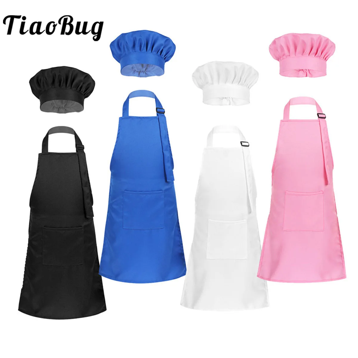 TiaoBug Unisex dzieci regulowany fartuch i czapka szefa kuchni zestaw chłopcy dziewczęta kucharz jednolite pieczenie malowanie szkolenia kostium na Halloween