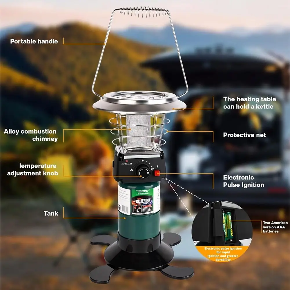 360 °   سخان بروبان خارجي مشع مع ميزات أمان، إشعال نبضي، مثالي للحدائق والباحات (لا يشمل أسطوانة الغاز