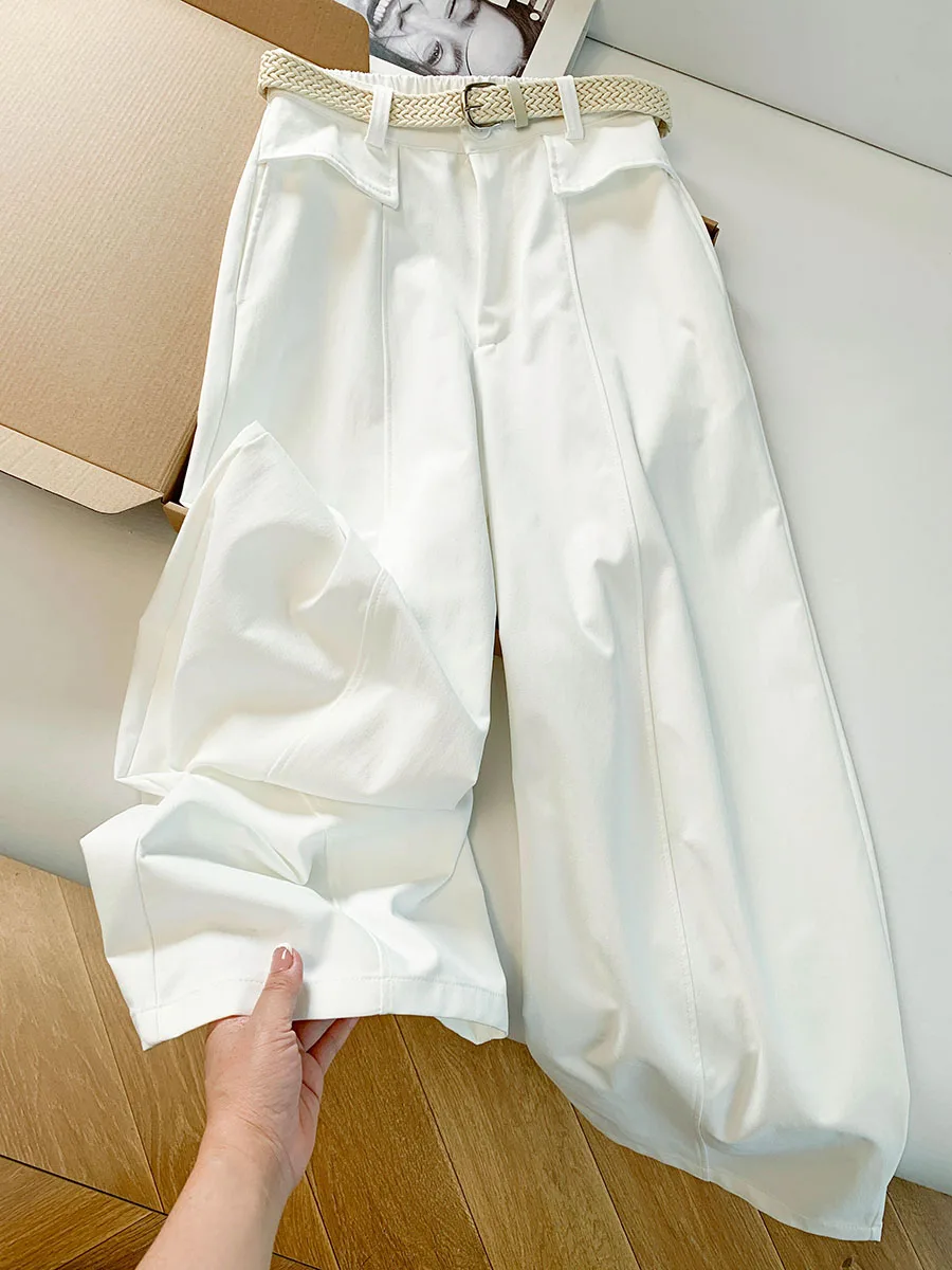 

Женские повседневные брюки с высокой талией, прямые, широкие, белые, в корейском стиле, летние, длинные, в пол