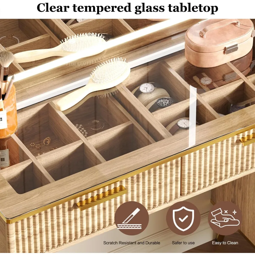 Meja Rias Modern Besar 47,24" dengan Cermin dan Lampu, Meja Rias dengan Cermin Berlampu HD 29,53", Meja Rias Rias